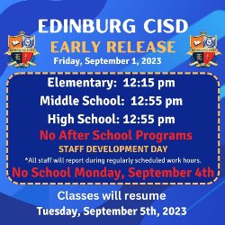 Friday, September 1, 2023 - Early Release at 12:55pm