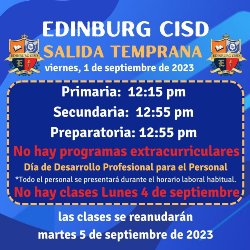 Friday, September 1, 2023 - Early Release at 12:55PM